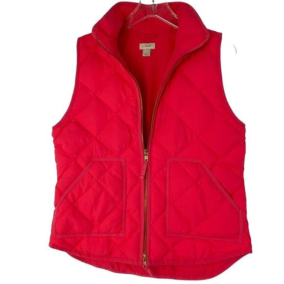J Crew Down Puffer Vest Women's Size S Coral Pink Quilted Full Zip Insulated - Picture 1 of 11